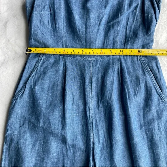 Madewell Chambray Muralist Jumpsuit Womens sz 00 Blue Denim Cotton Linen Cropped - Picture 9 of 16